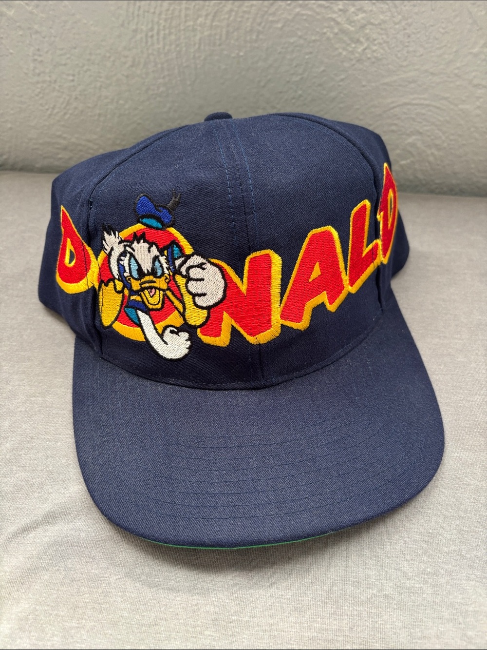Vintage Disney Donald Duck Huge Spell Out Embroidered Snap Back Hat 90s